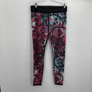 CVG Leggings Womens Large Skulls Print Black Pink Blue Athletic Yoga Pants